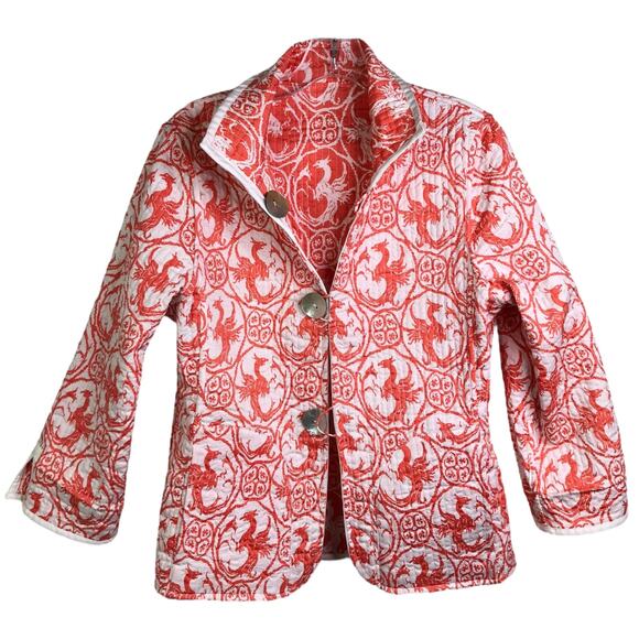 Patty Kim Jacket Womens Size Medium Orange/White Quilted Reversible Blazer - Picture 1 of 9